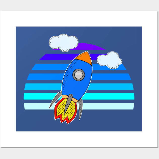 Cartoon Flying Rocket Wall Art by Braznyc